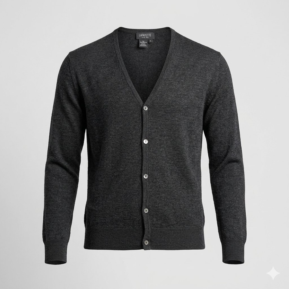 Lafayette 148 New York 85% Wool Cardigan L Charcoal Gray V Neck